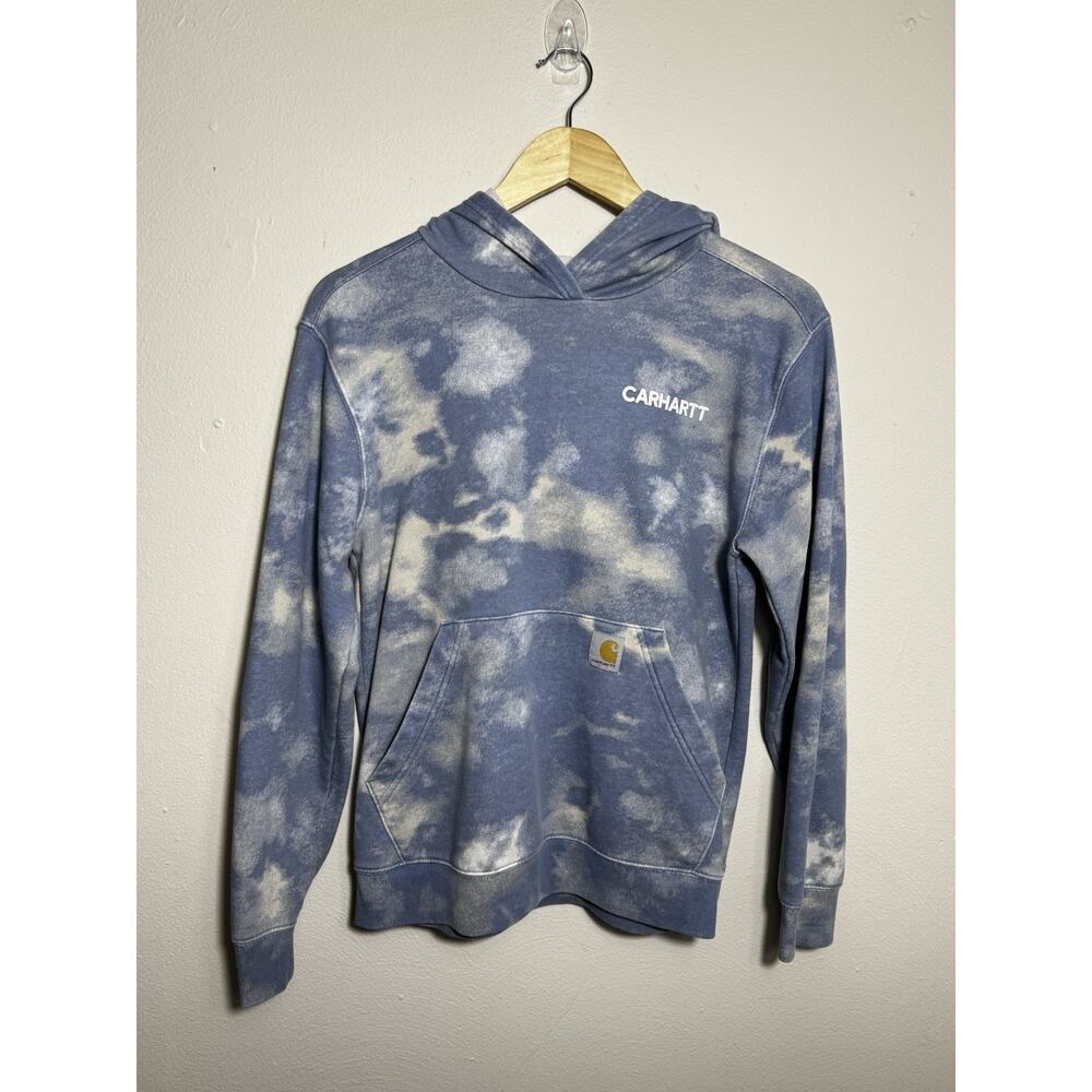 Carhartt Hoodie Youth Large Blue Tie Dye Pullover Sweatshirt Kangaroo Pocket